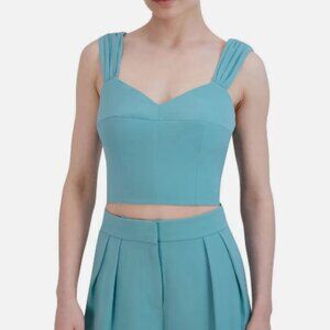 BCBGMAXAZRIA Womens Blue Solid Sweetheart Neckline Cropped Size S